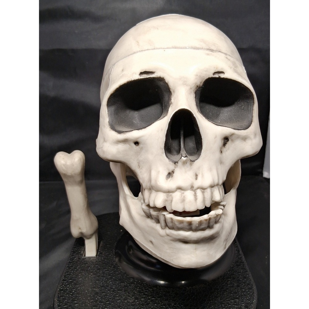 Gothic Skull Candy Dispenser with Bone Lever Jaw Action Halloween Decor
